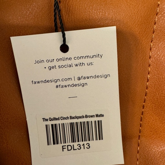 Fawn Design Backpack The Quilted Cinch Backpack Brown Matte NEW NWT - Picture 6 of 9